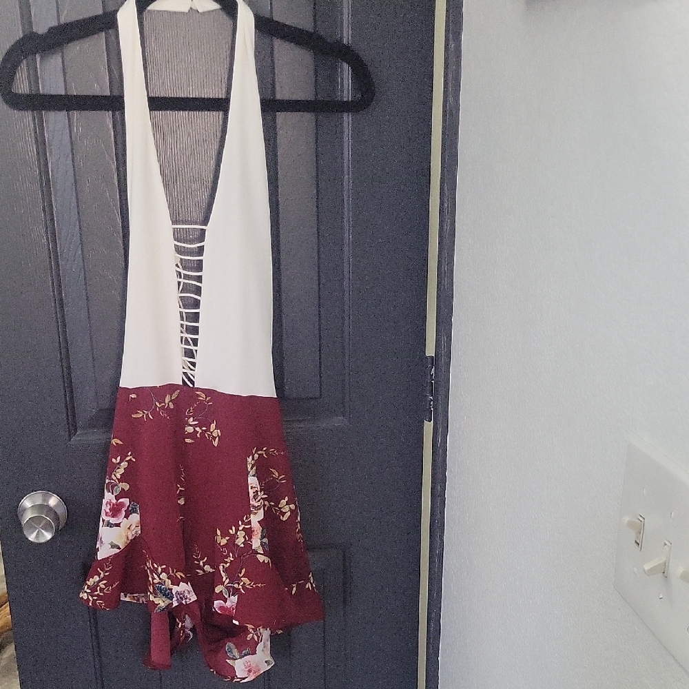 Floral Halter Dress with Lace-Up Detail